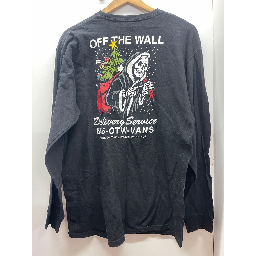 Vans Off The Wall Mens Large Black Long Sleeve Reaper Christmas Graphic T-Shirt